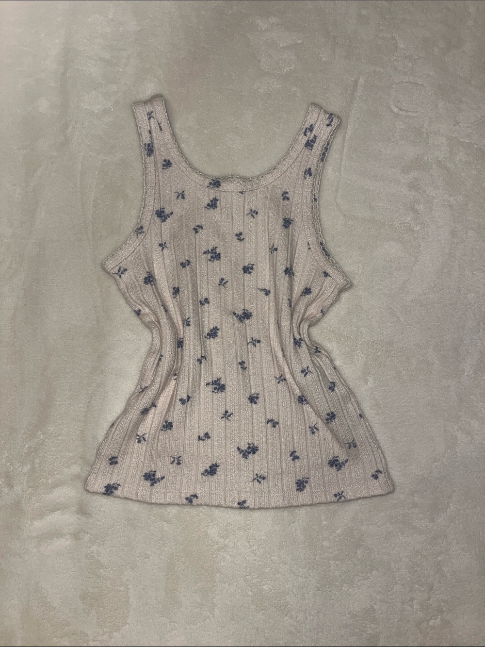 abercrombie kids Pink Ribbed Tank with Small Blue Floral Print
